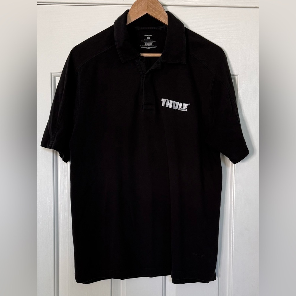 Patagonia Men’s M Black Polo – Thule Logo | Organic Cotton Blend, Rare